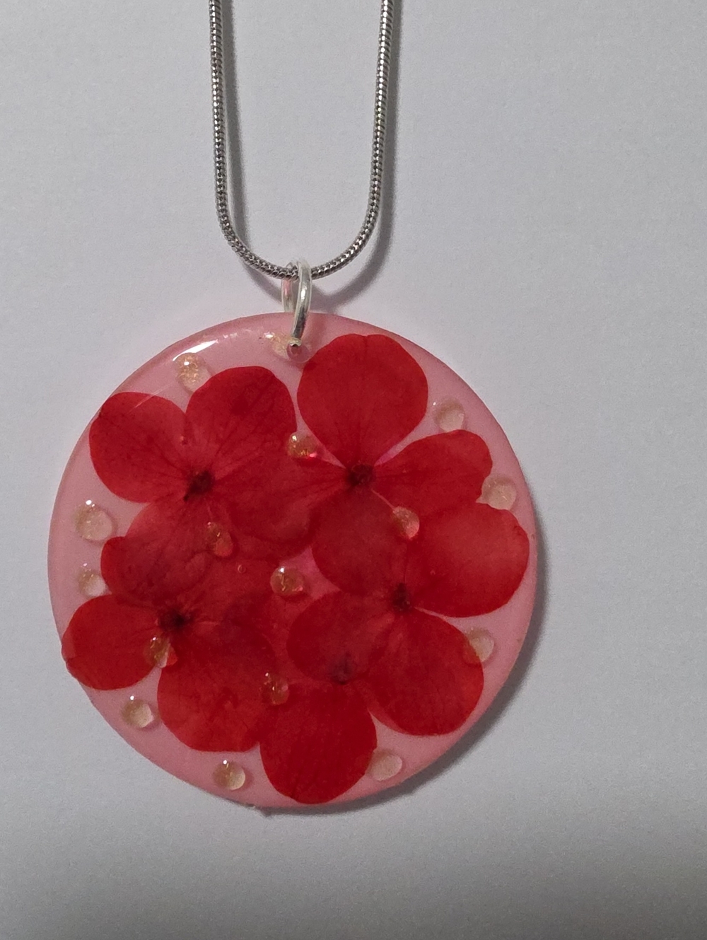 Handmade Red Floral Resin Pendant Necklace - Women Jewelry